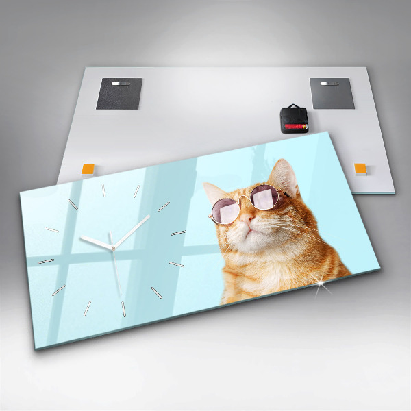 Horizontale Uhr mit motiv Lustige Katze mit Brille