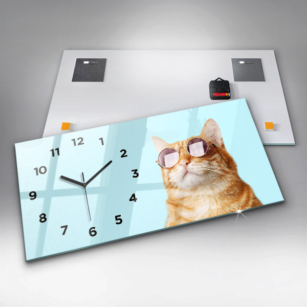 Horizontale Uhr mit motiv Lustige Katze mit Brille