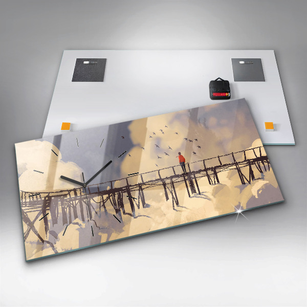 Horizontale Uhr mit motiv Mann auf einer alten Brücke