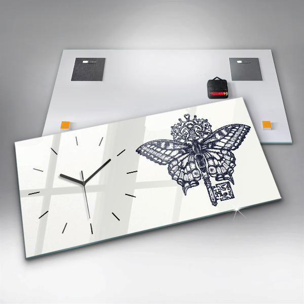 Horizontale Uhr Schmetterling und Schlüssel im Boho-Stil