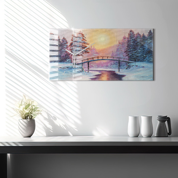 Horizontale Uhr mit motiv Weihnachtsbaum und Brücke