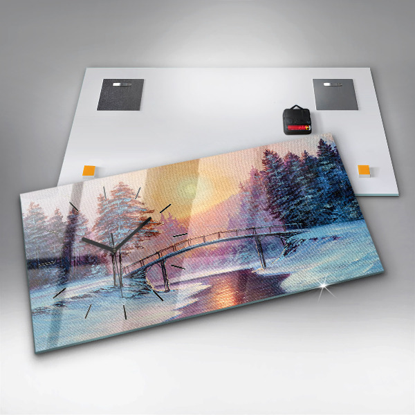 Horizontale Uhr mit motiv Weihnachtsbaum und Brücke