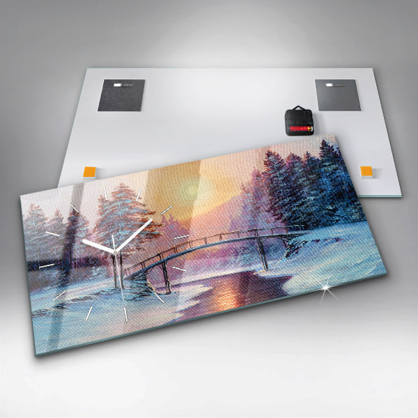 Horizontale Uhr mit motiv Weihnachtsbaum und Brücke