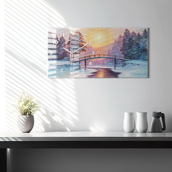 Horizontale Uhr mit motiv Weihnachtsbaum und Brücke