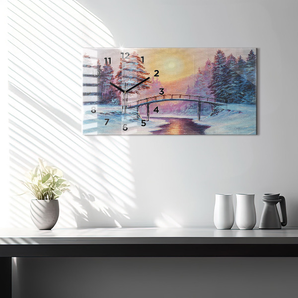 Horizontale Uhr mit motiv Weihnachtsbaum und Brücke