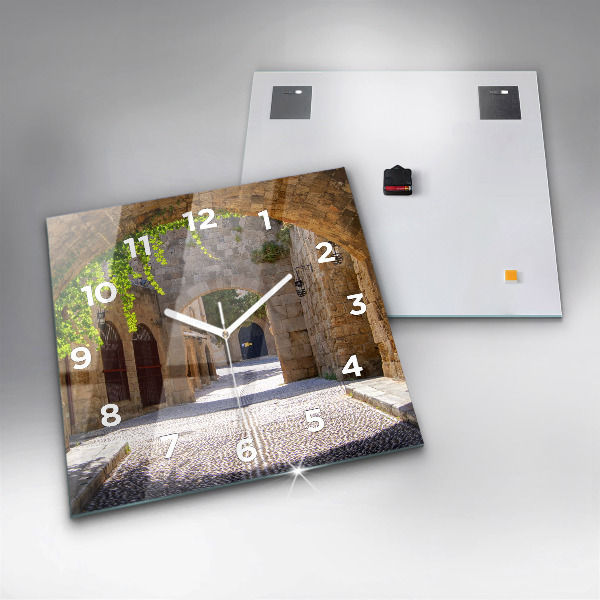 Wanduhr quadratisch mit motiv Malerische Straße von Rhodos