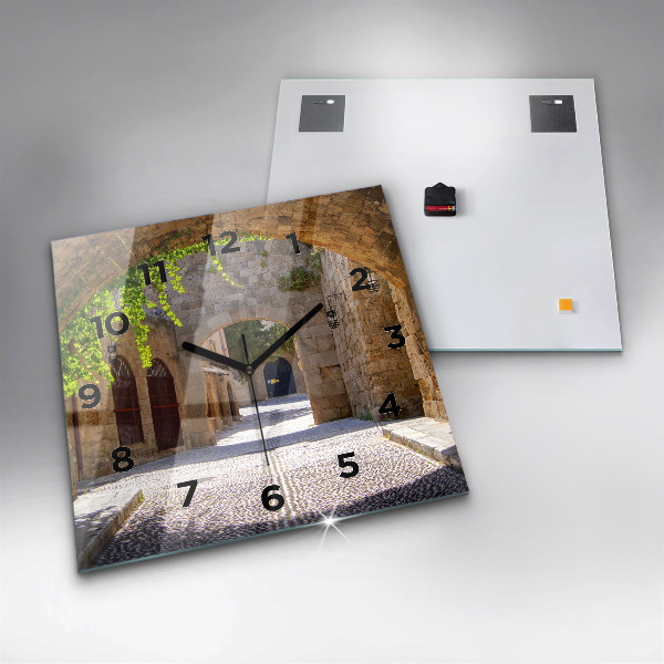 Wanduhr quadratisch mit motiv Malerische Straße von Rhodos