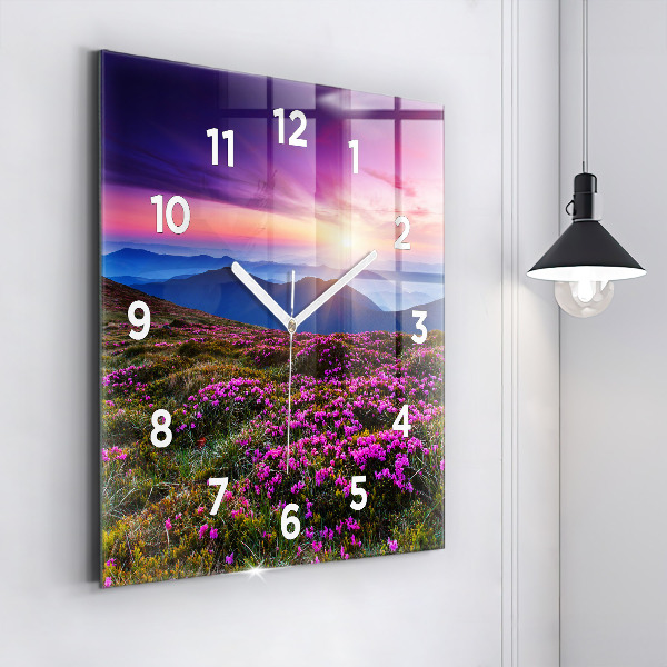 Wanduhr quadratisch Sonnenaufgang Blumen