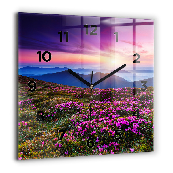 Wanduhr quadratisch Sonnenaufgang Blumen