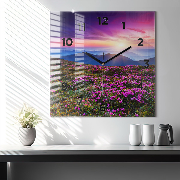 Wanduhr quadratisch Sonnenaufgang Blumen