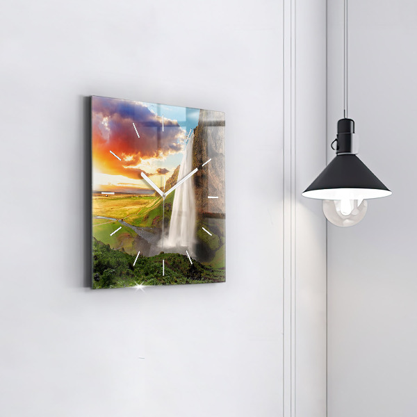 Wanduhr quadratisch mit motiv Wasserfall in Island