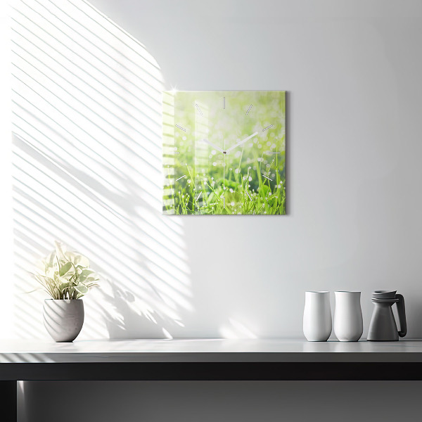 Wanduhr quadratisch Grünes Gras