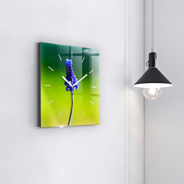 Wanduhr modern quadratisch Blaue Blumen