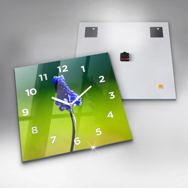 Wanduhr modern quadratisch Blaue Blumen