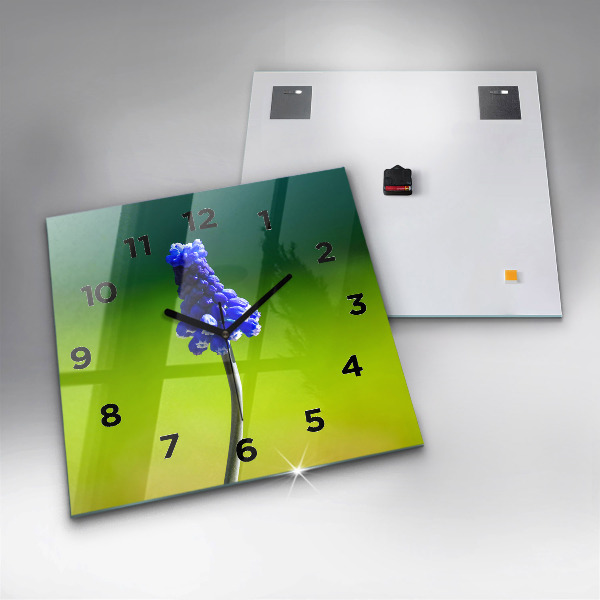Wanduhr modern quadratisch Blaue Blumen