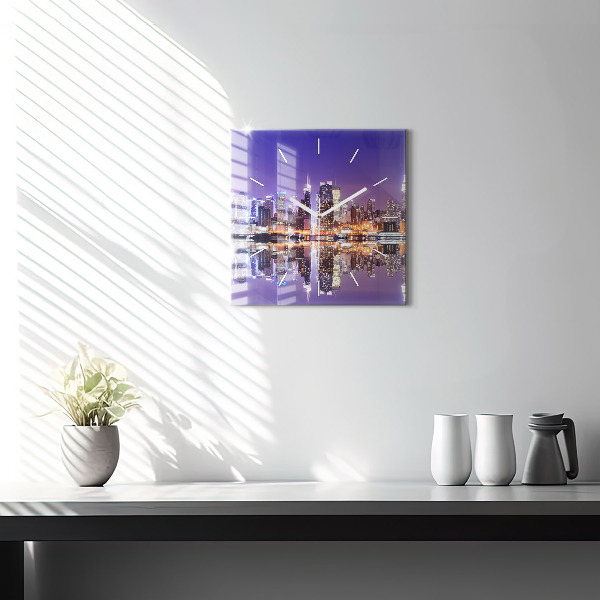 Wanduhr quadratisch mit motiv New York bei Nacht