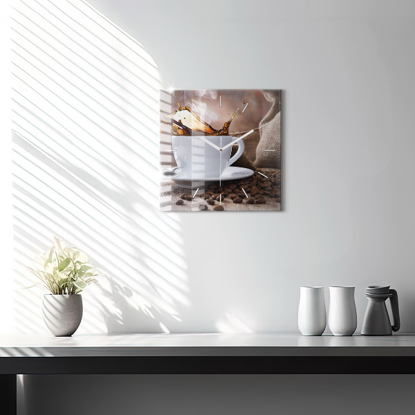 Wanduhr quadratisch Eine Tasse Kaffee