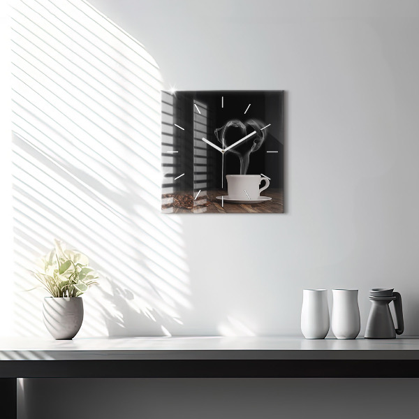 Wanduhr quadratisch Tasse heißer Kaffee