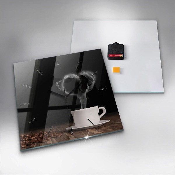 Wanduhr quadratisch Tasse heißer Kaffee