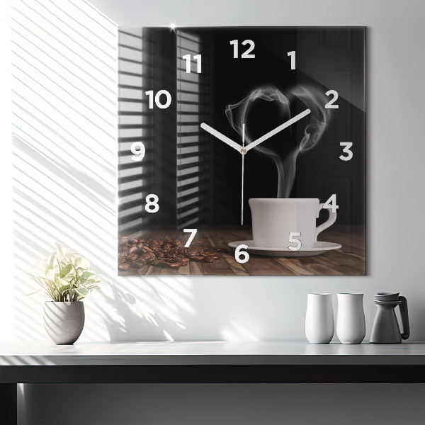 Wanduhr quadratisch Tasse heißer Kaffee