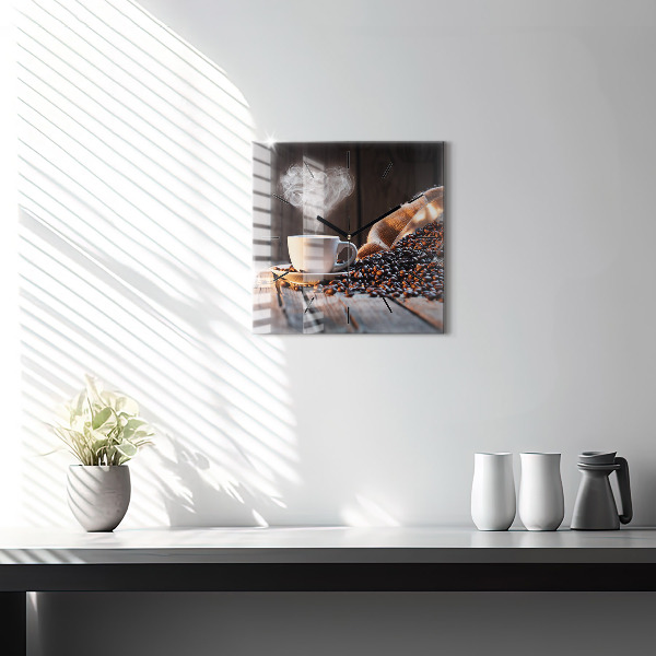 Wanduhr quadratisch Tasse Kaffee