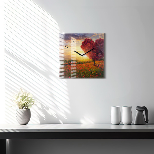 Wanduhr quadratisch mit motiv Liebesherz Baum