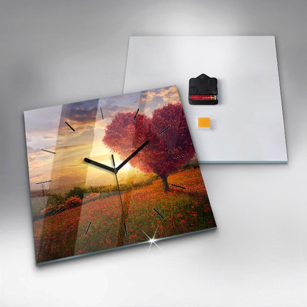 Wanduhr quadratisch mit motiv Liebesherz Baum