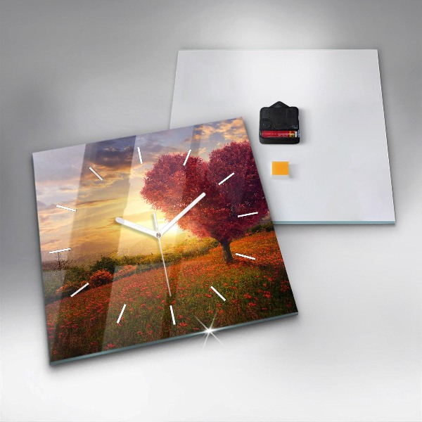 Wanduhr quadratisch mit motiv Liebesherz Baum