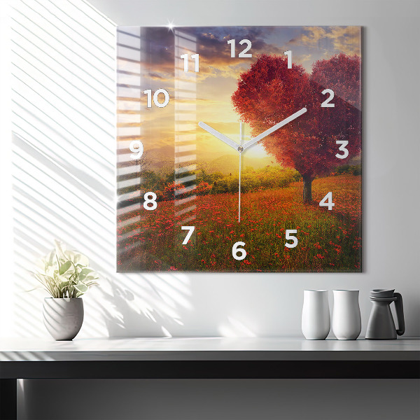 Wanduhr quadratisch mit motiv Liebesherz Baum