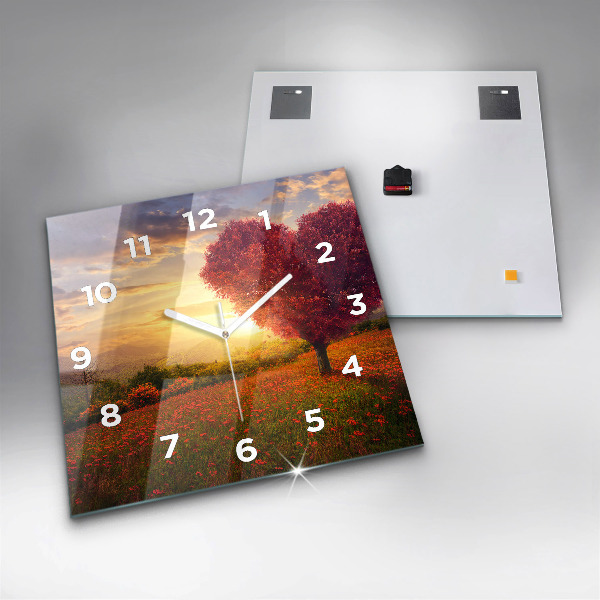 Wanduhr quadratisch mit motiv Liebesherz Baum