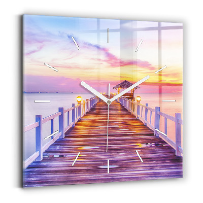 Wanduhr quadratisch mit motiv Brücke im Hafen am Abend
