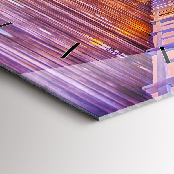 Wanduhr quadratisch mit motiv Brücke im Hafen am Abend