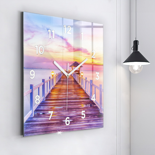 Wanduhr quadratisch mit motiv Brücke im Hafen am Abend