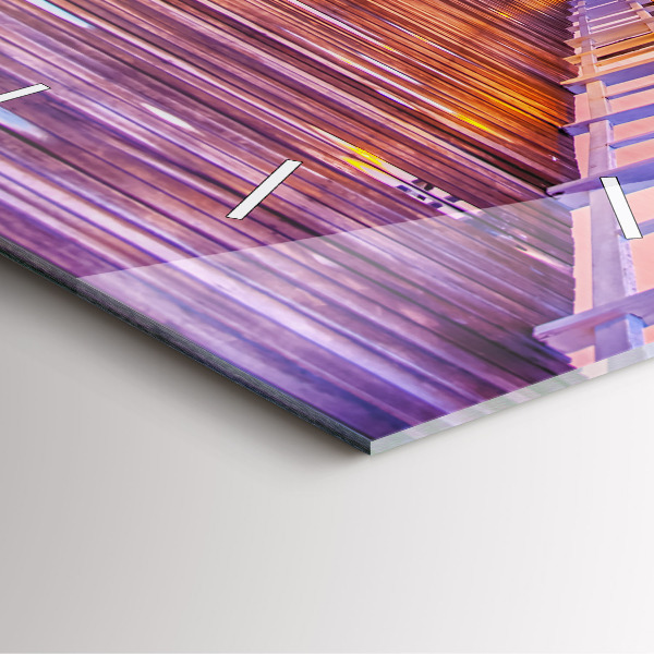 Wanduhr quadratisch mit motiv Brücke im Hafen am Abend