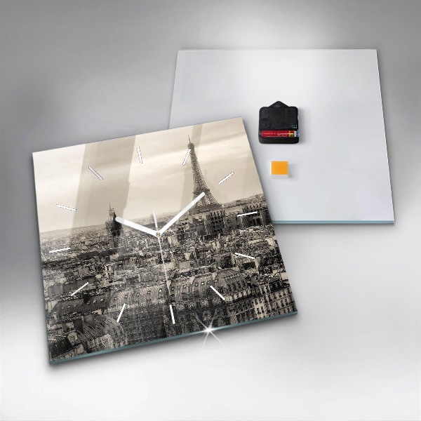 Wanduhr quadratisch Landschaftspanorama von Paris