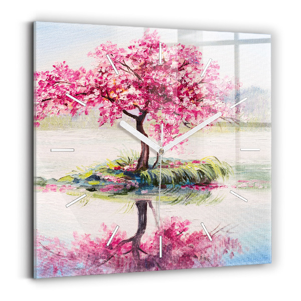 Wanduhr quadratisch Baum-Mosaik