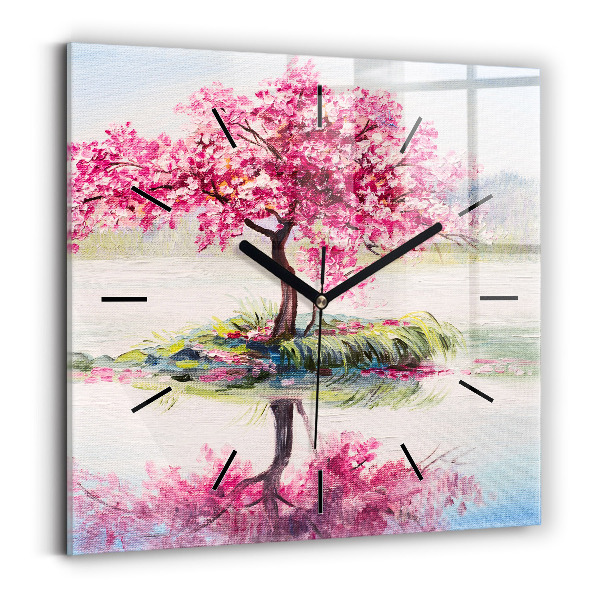 Wanduhr quadratisch Baum-Mosaik