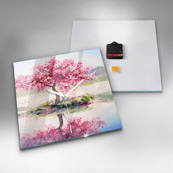 Wanduhr quadratisch Baum-Mosaik