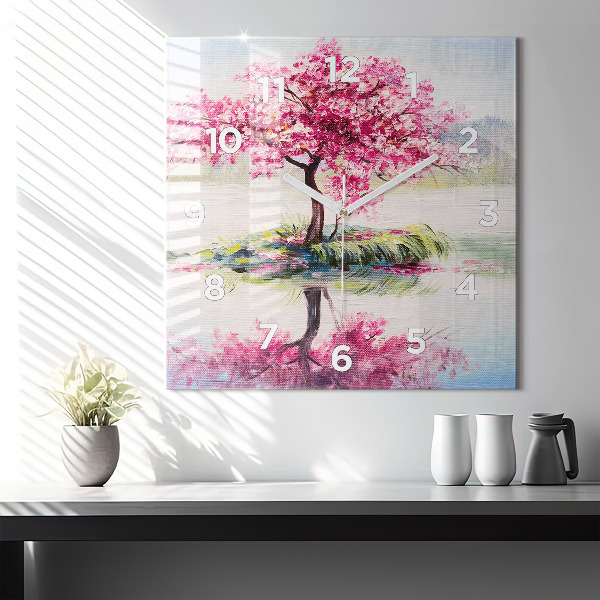 Wanduhr quadratisch Baum-Mosaik