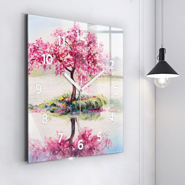 Wanduhr quadratisch Baum-Mosaik