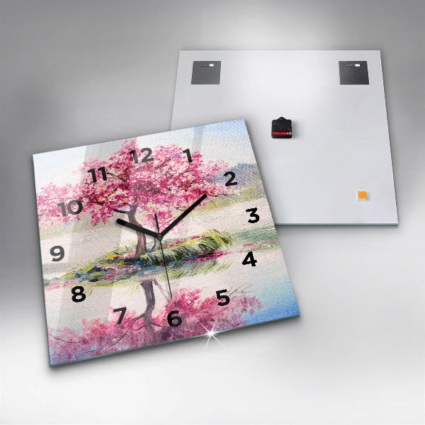 Wanduhr quadratisch Baum-Mosaik