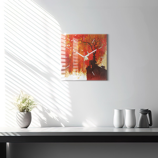 Wanduhr quadratisch mit motiv Braut im Herbst