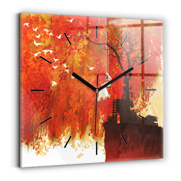 Wanduhr quadratisch mit motiv Braut im Herbst