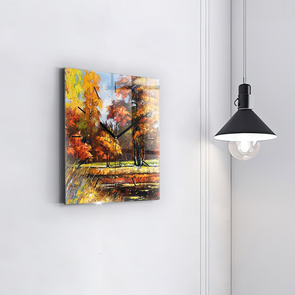 Wanduhr quadratisch mit motiv Herbstlandschaft mit Fluss