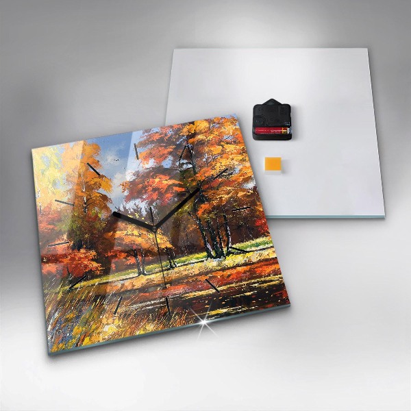 Wanduhr quadratisch mit motiv Herbstlandschaft mit Fluss