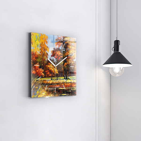 Wanduhr quadratisch mit motiv Herbstlandschaft mit Fluss