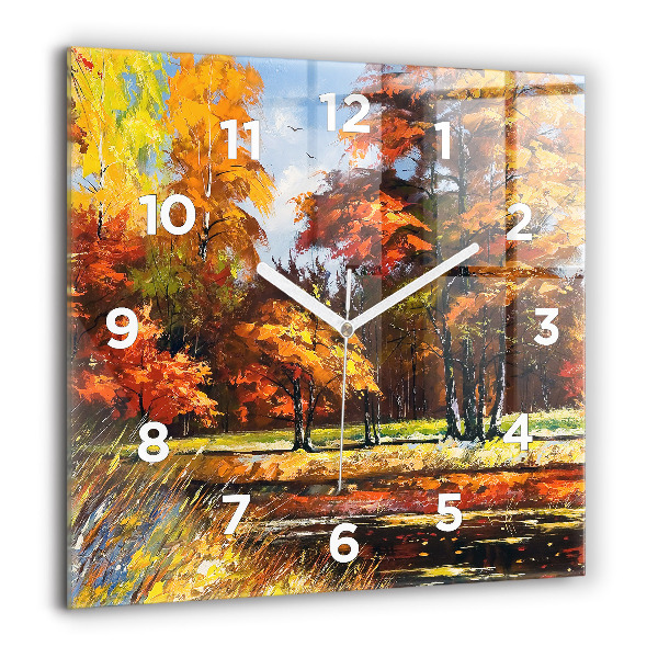 Wanduhr quadratisch mit motiv Herbstlandschaft mit Fluss