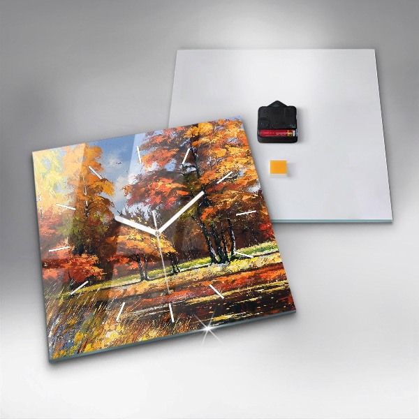 Wanduhr quadratisch mit motiv Herbstlandschaft mit Fluss
