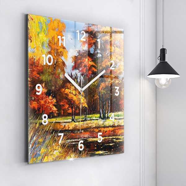 Wanduhr quadratisch mit motiv Herbstlandschaft mit Fluss