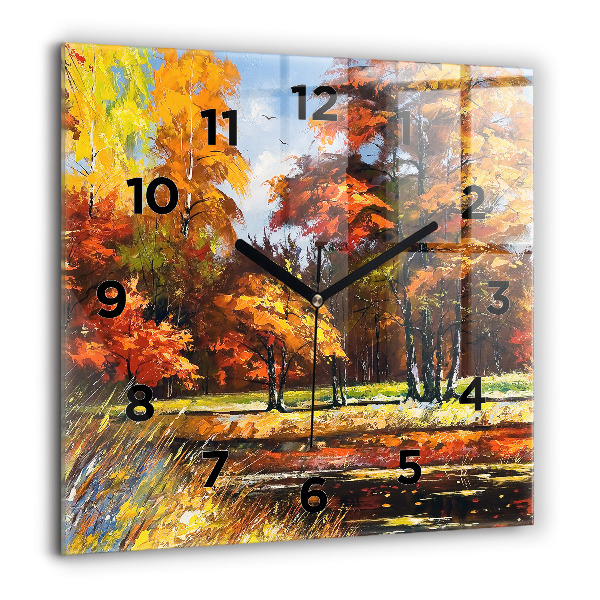 Wanduhr quadratisch mit motiv Herbstlandschaft mit Fluss
